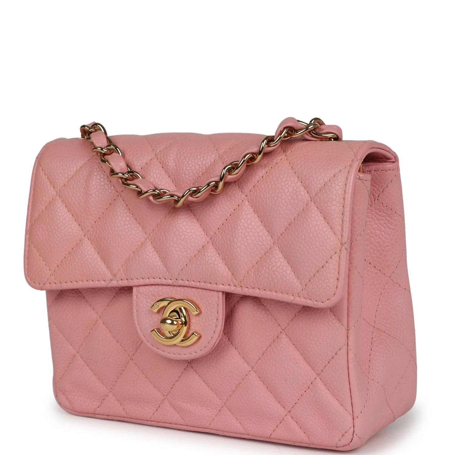 Vintage Chanel Mini Square Flap Pink Caviar Gold Hardware - Image 5