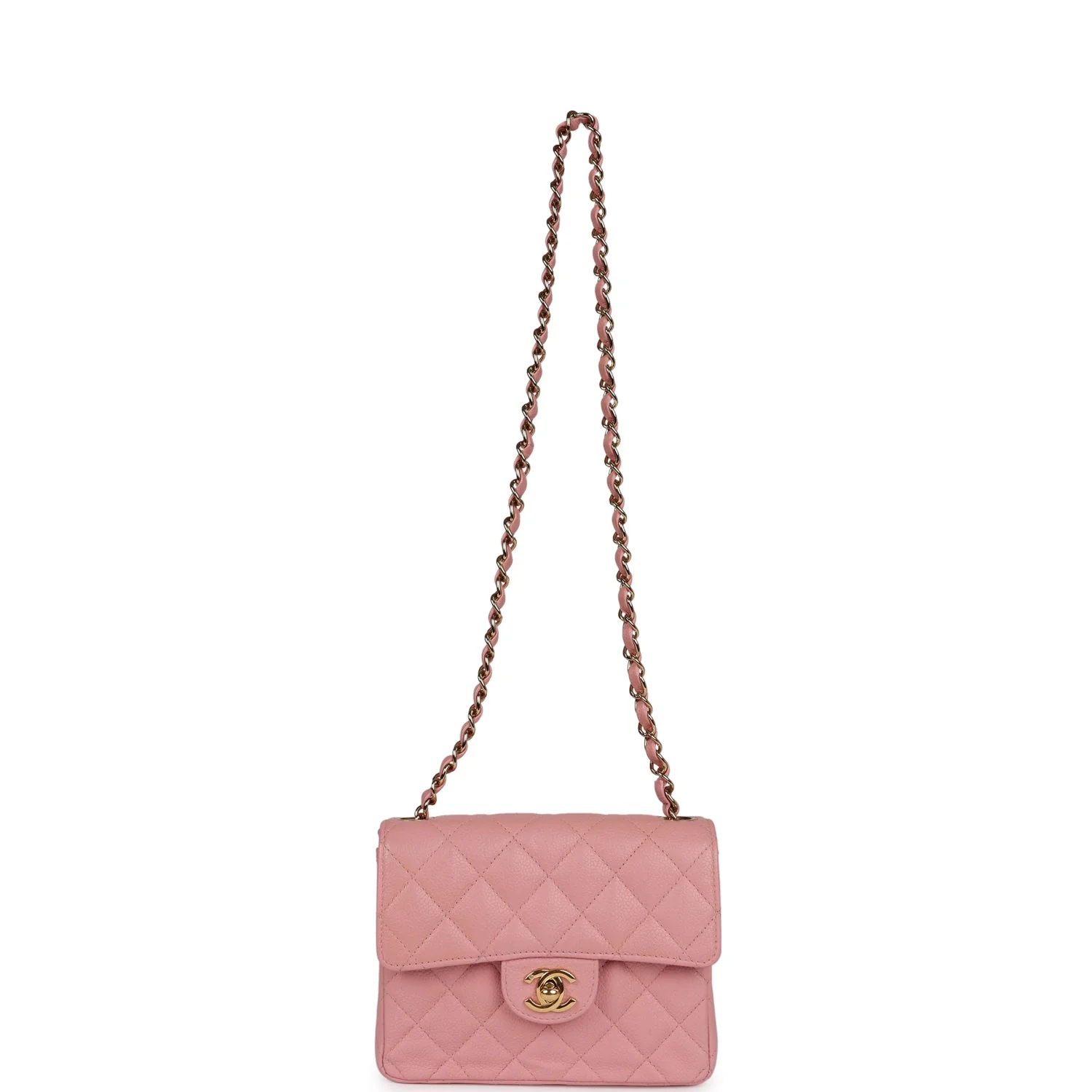 Vintage Chanel Mini Square Flap Pink Caviar Gold Hardware - Image 7