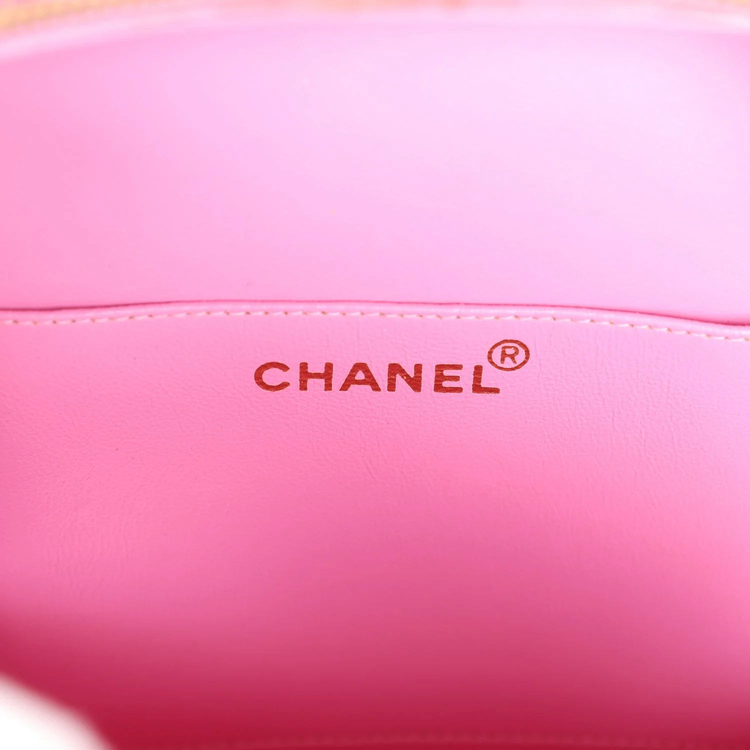 Vintage Chanel Round Vanity Bag Pink and Black Patent Leather Antique Gold Hardware - Image 10