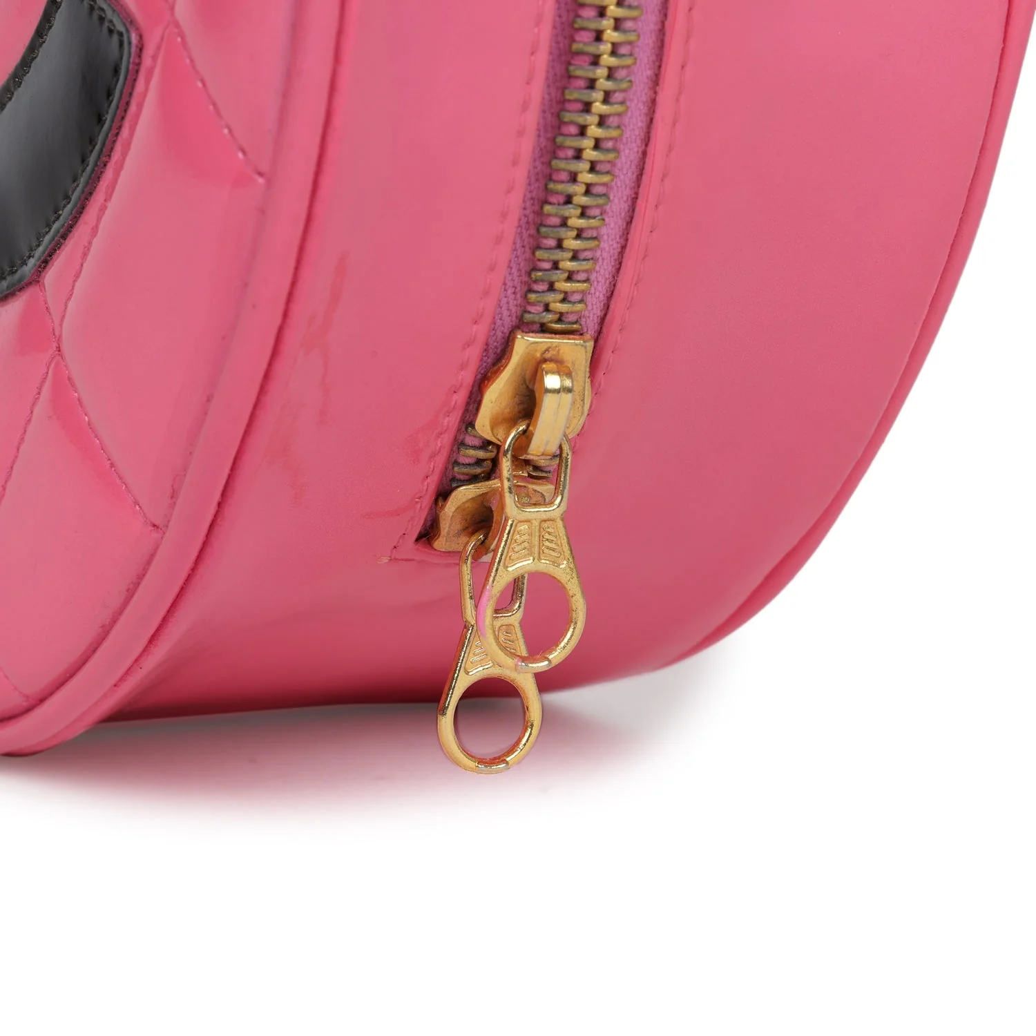 Vintage Chanel Round Vanity Bag Pink and Black Patent Leather Antique Gold Hardware - Image 7