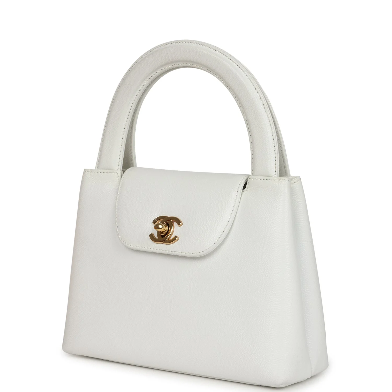 Vintage Chanel Small Kelly White Caviar Gold Hardware - Image 5