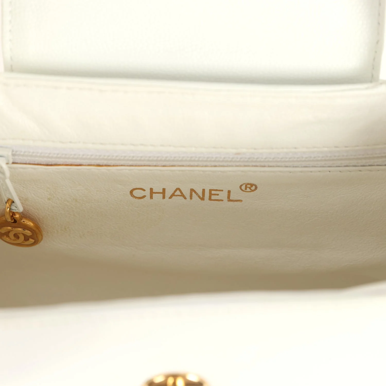 Vintage Chanel Small Kelly White Caviar Gold Hardware - Image 8