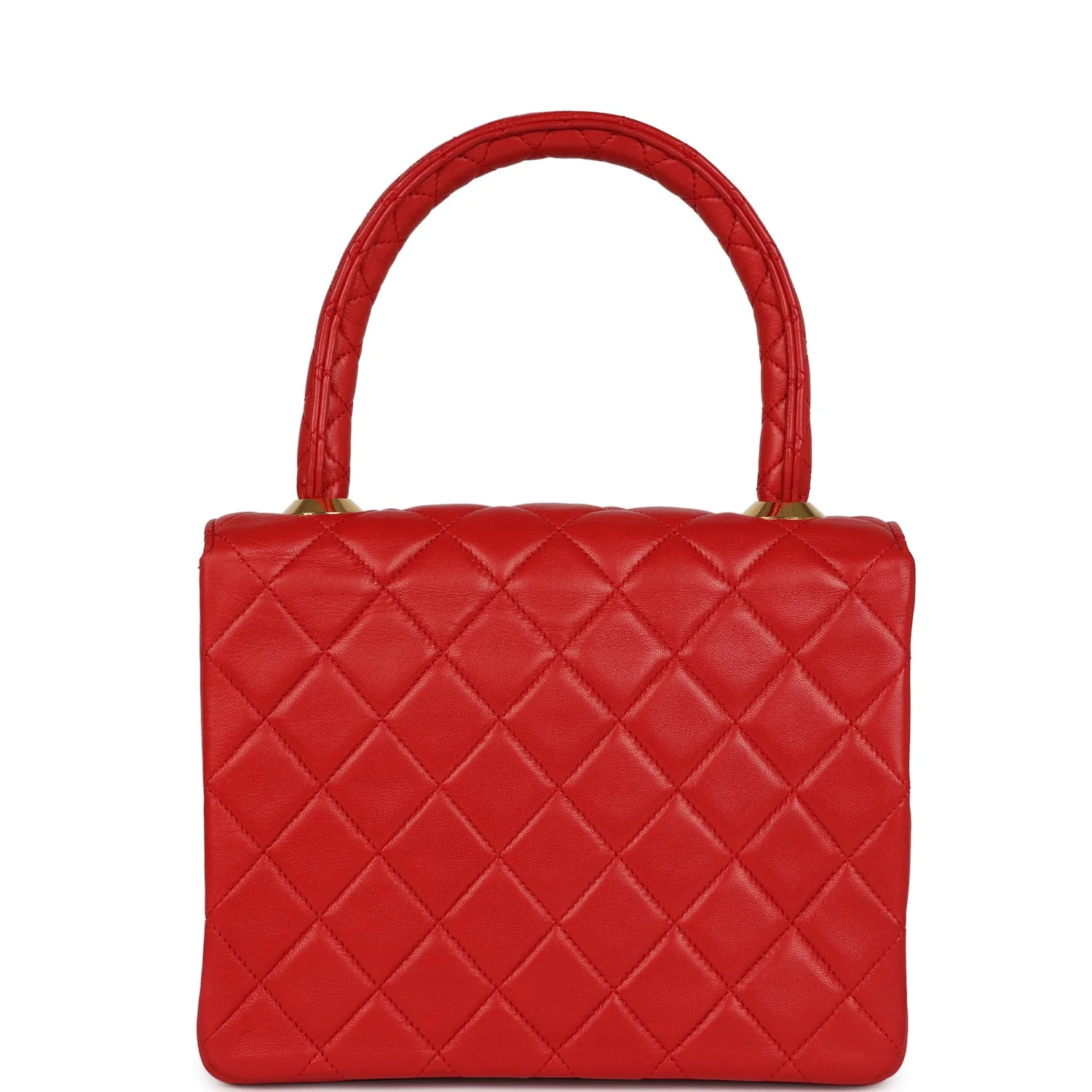 Vintage Chanel Top Handle Square Flap Red Lambskin Gold Hardware - Image 4