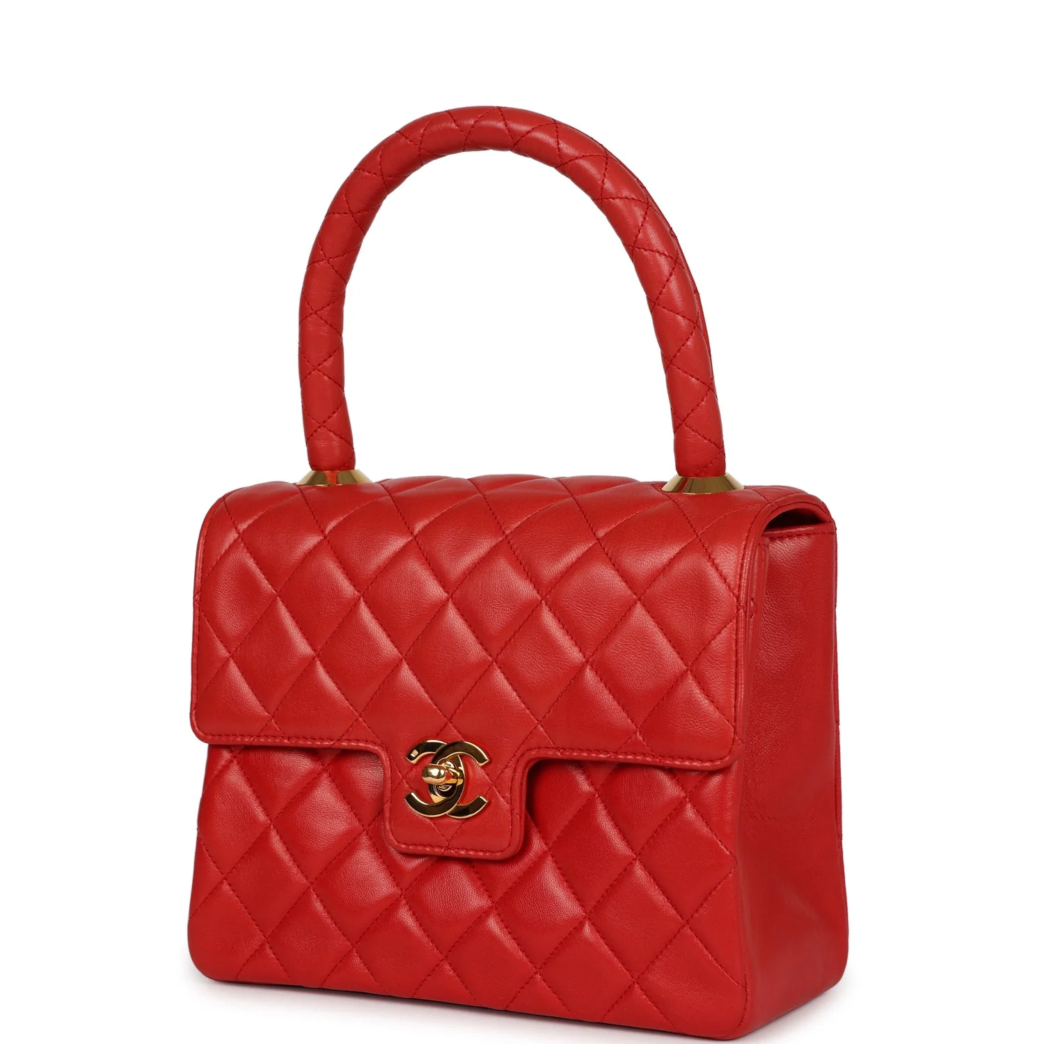 Vintage Chanel Top Handle Square Flap Red Lambskin Gold Hardware - Image 5