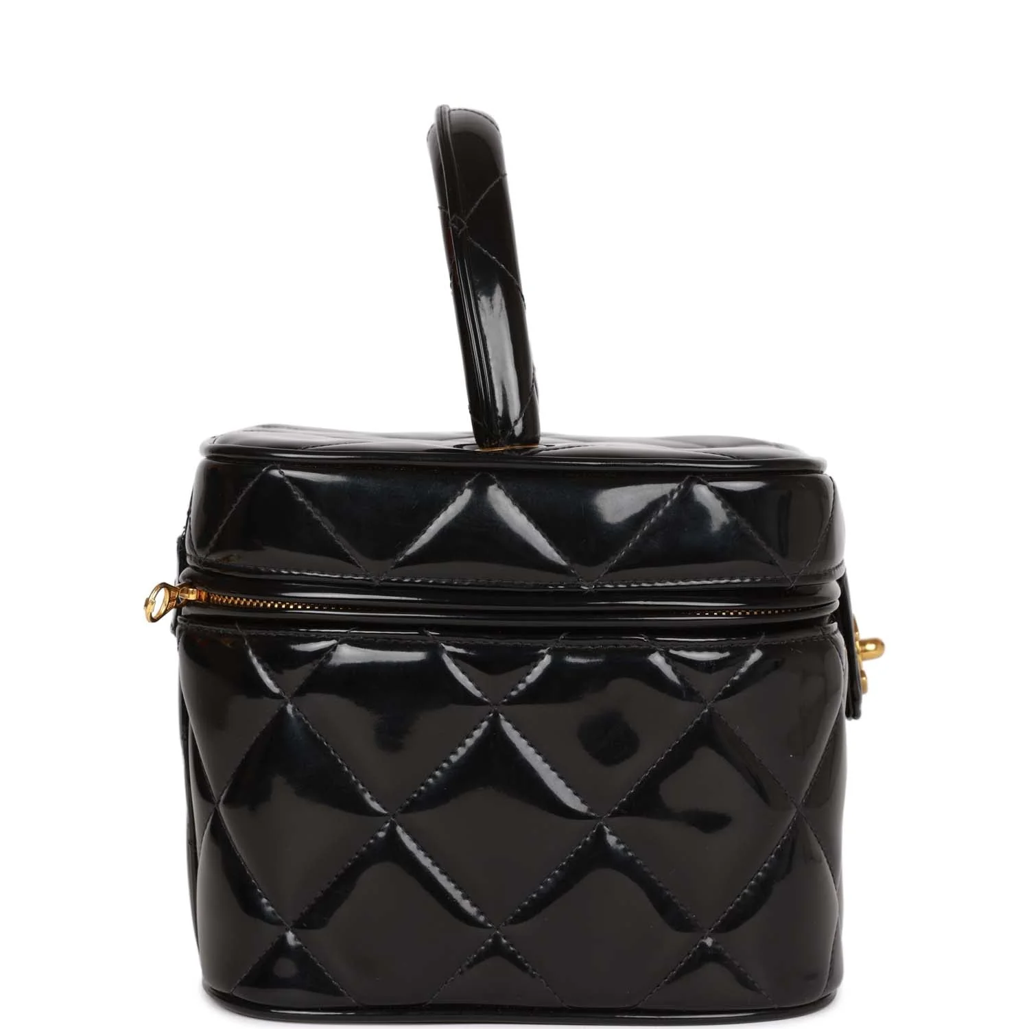Vintage Chanel Vanity Heart Mirror Bag Black Patent Gold Hardware - Image 3