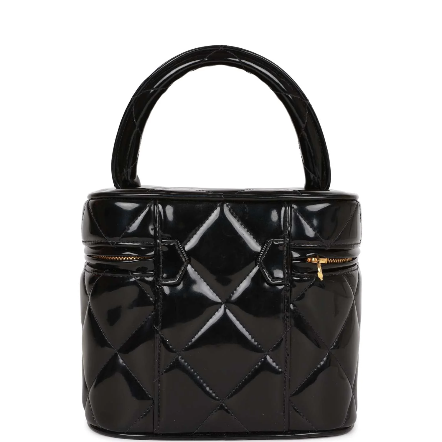 Vintage Chanel Vanity Heart Mirror Bag Black Patent Gold Hardware - Image 5