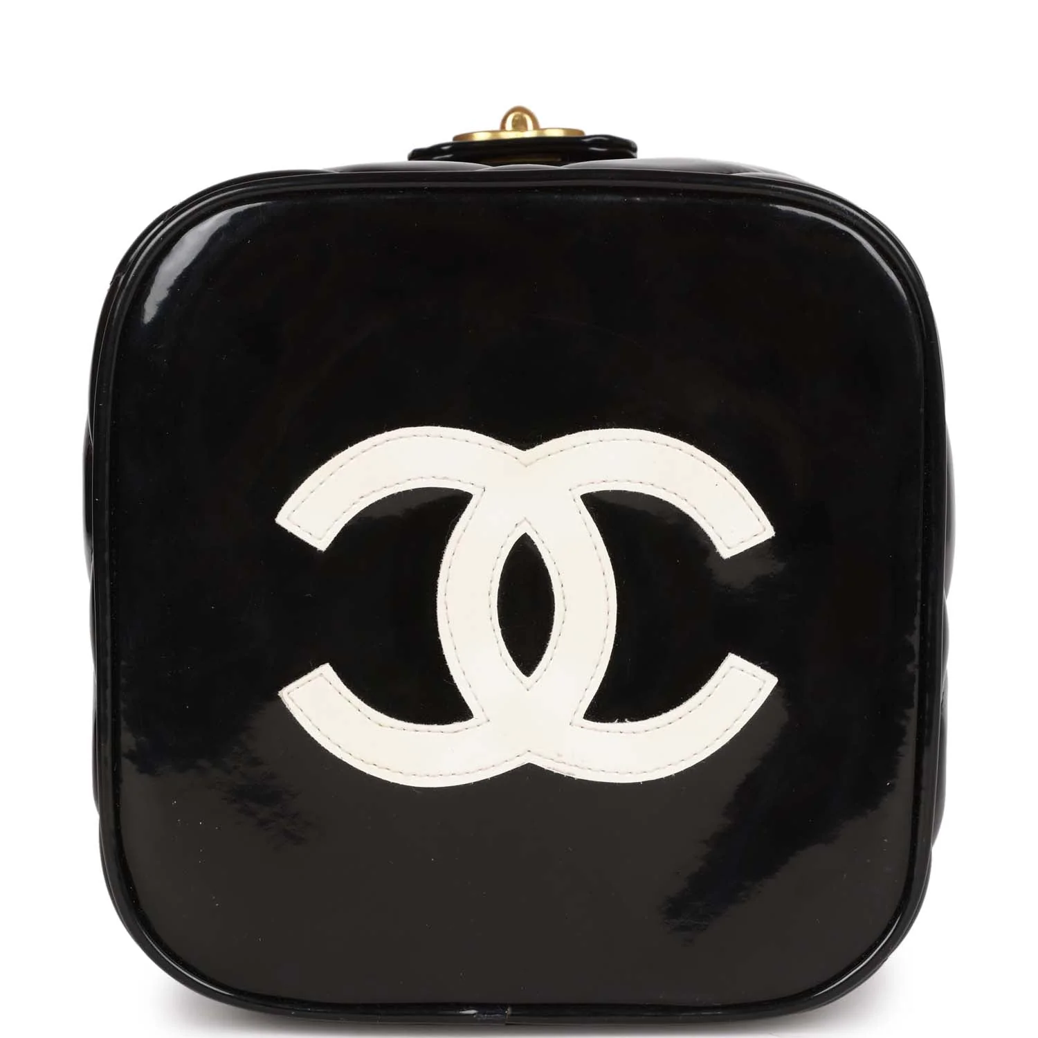 Vintage Chanel Vanity Heart Mirror Bag Black Patent Gold Hardware - Image 6