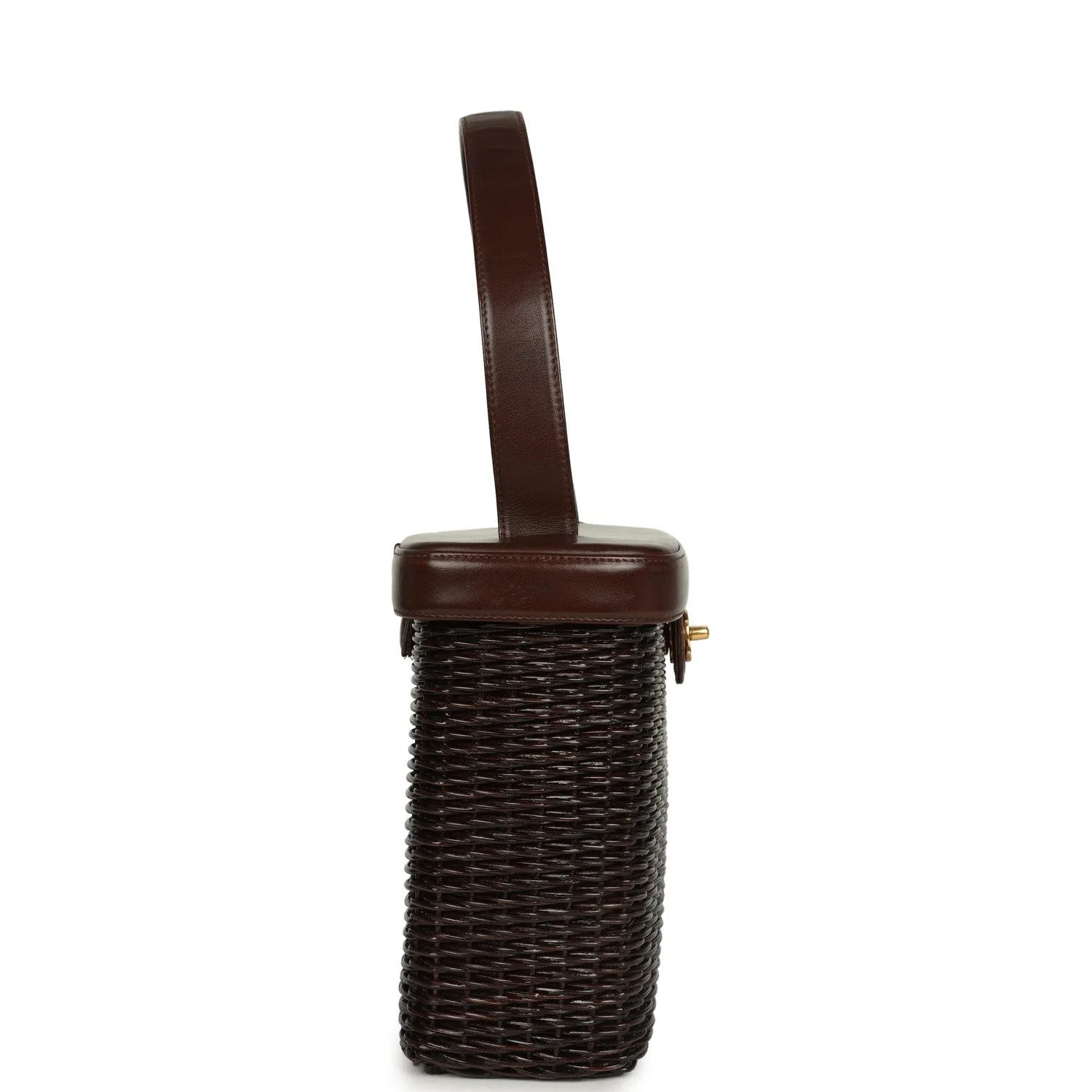 Vintage Chanel Wicker Picnic Basket Handbag Dark Brown Lambskin and Wicker Gold Hardware - Image 3