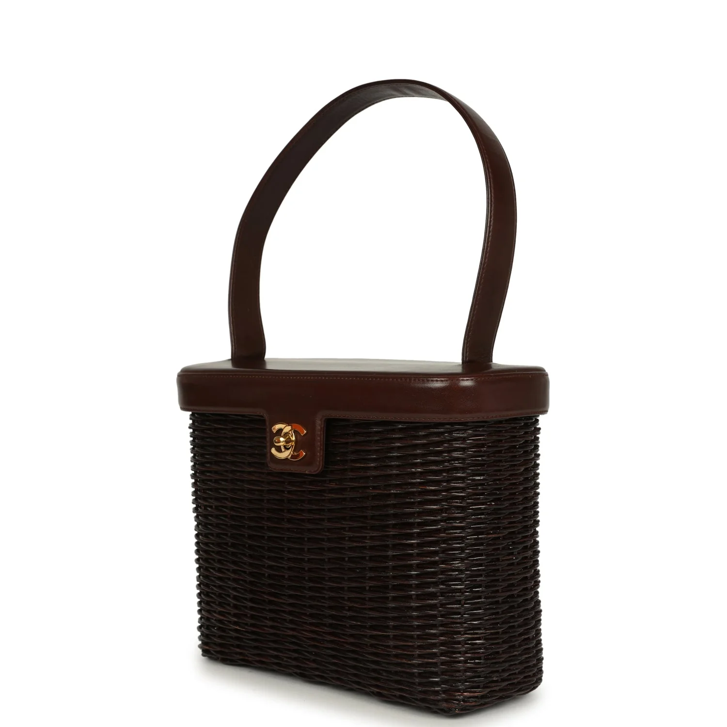 Vintage Chanel Wicker Picnic Basket Handbag Dark Brown Lambskin and Wicker Gold Hardware - Image 5