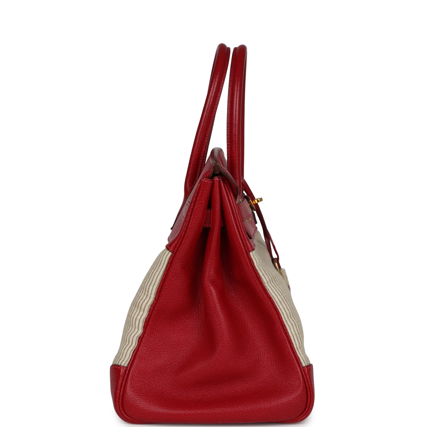 Vintage Hermes Birkin 35 Rouge Vif Buffalo and Crinoline Gold Hardware - Image 3