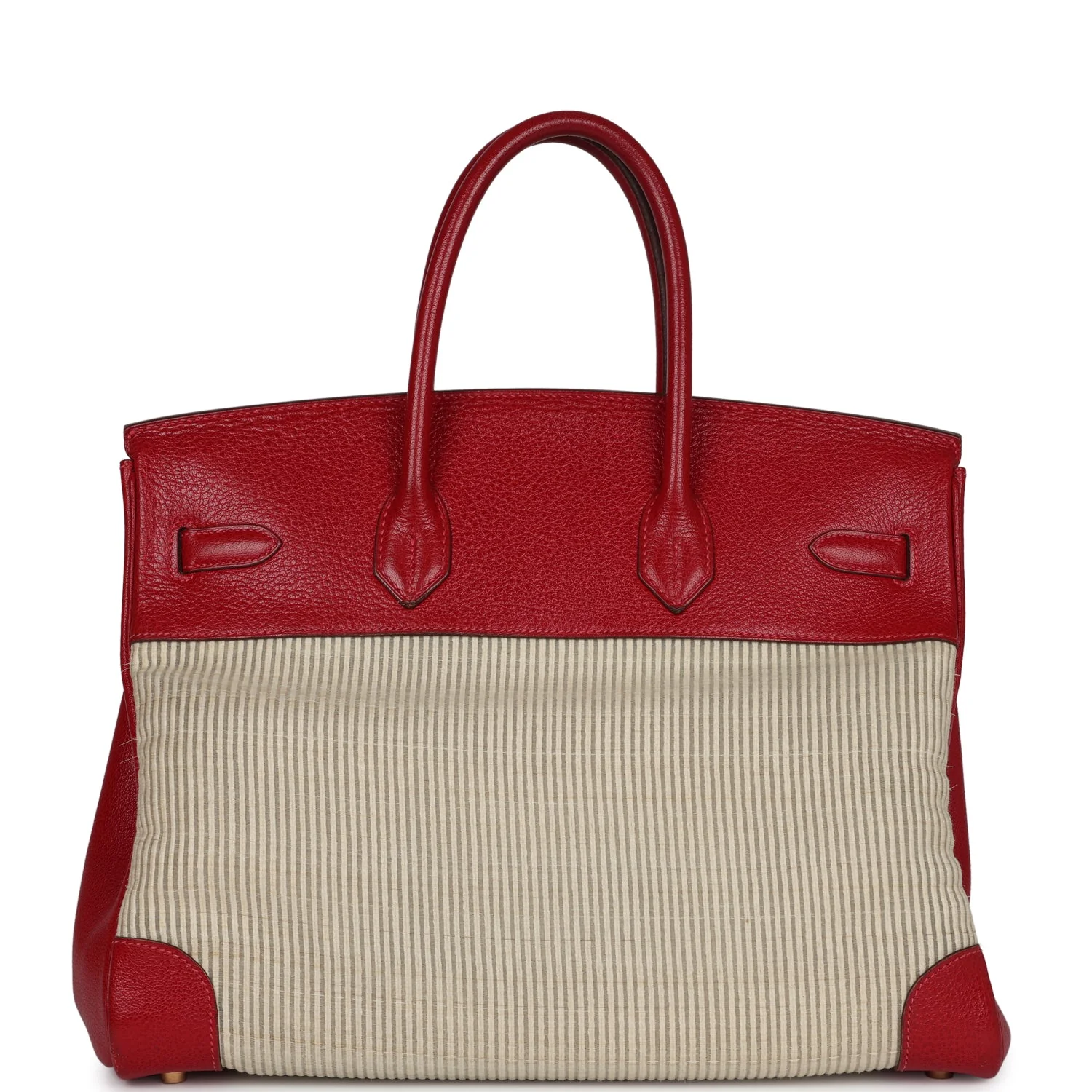Vintage Hermes Birkin 35 Rouge Vif Buffalo and Crinoline Gold Hardware - Image 4