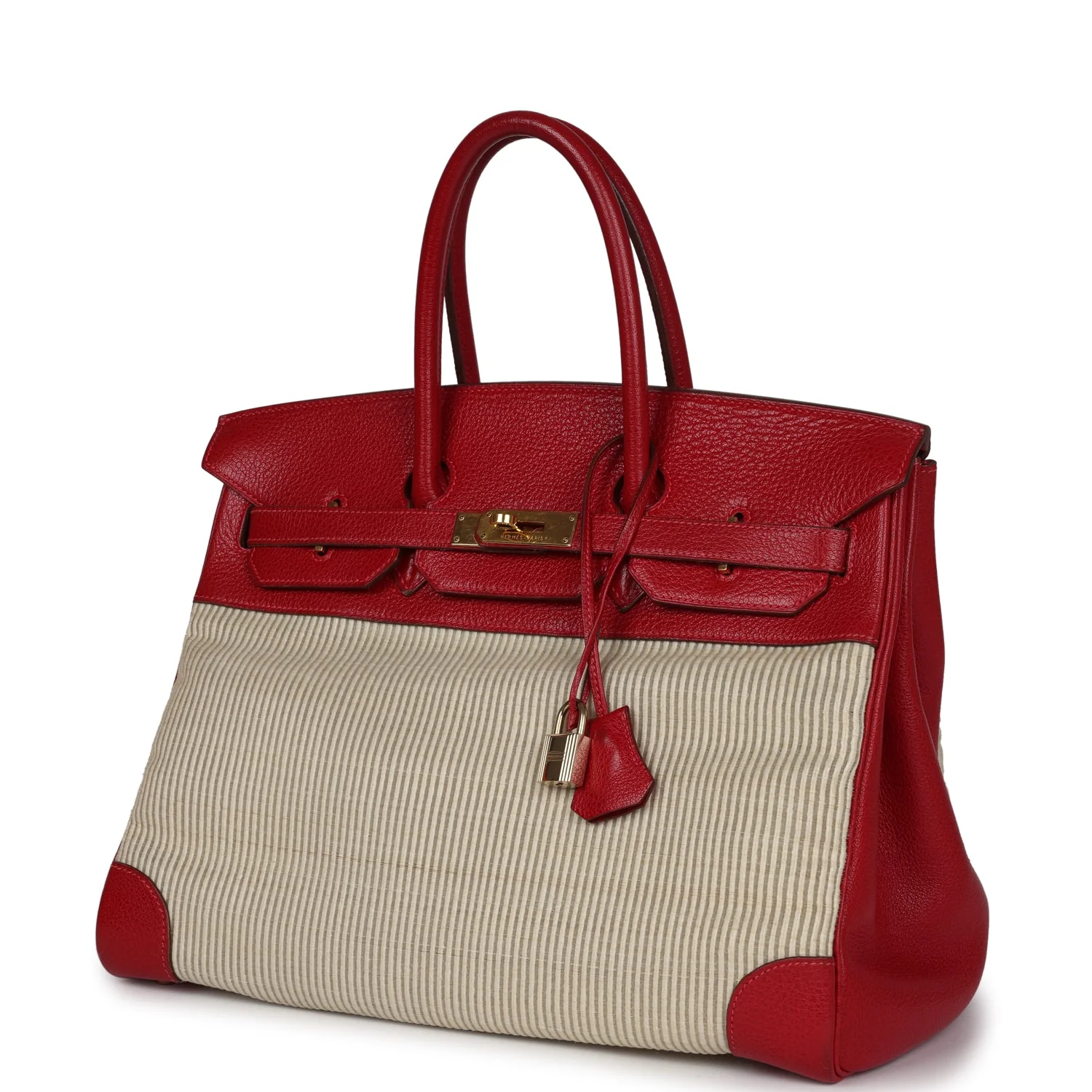 Vintage Hermes Birkin 35 Rouge Vif Buffalo and Crinoline Gold Hardware - Image 5
