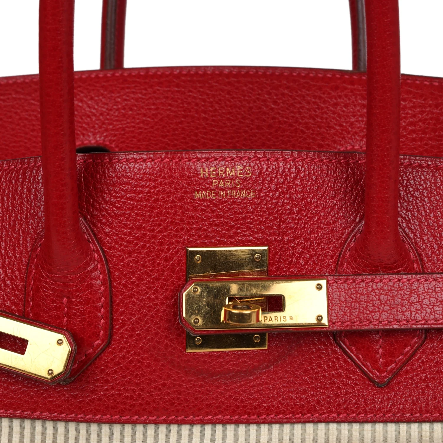 Vintage Hermes Birkin 35 Rouge Vif Buffalo and Crinoline Gold Hardware - Image 7