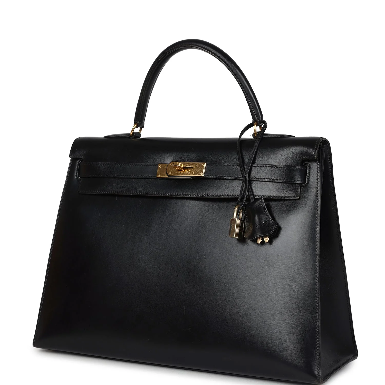 Vintage Hermes Kelly Sellier 35 Black Box Gold Hardware - Image 5