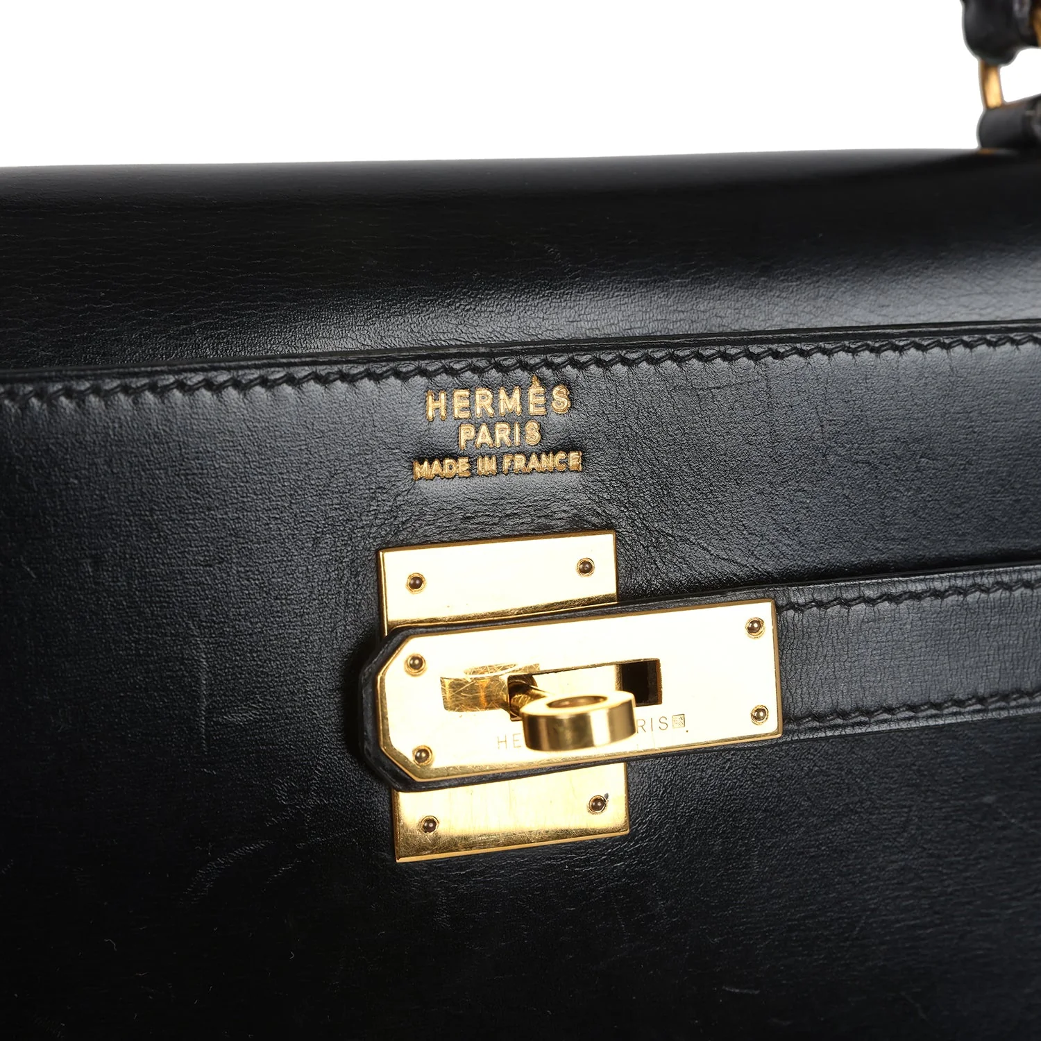 Vintage Hermes Kelly Sellier 35 Black Box Gold Hardware - Image 7