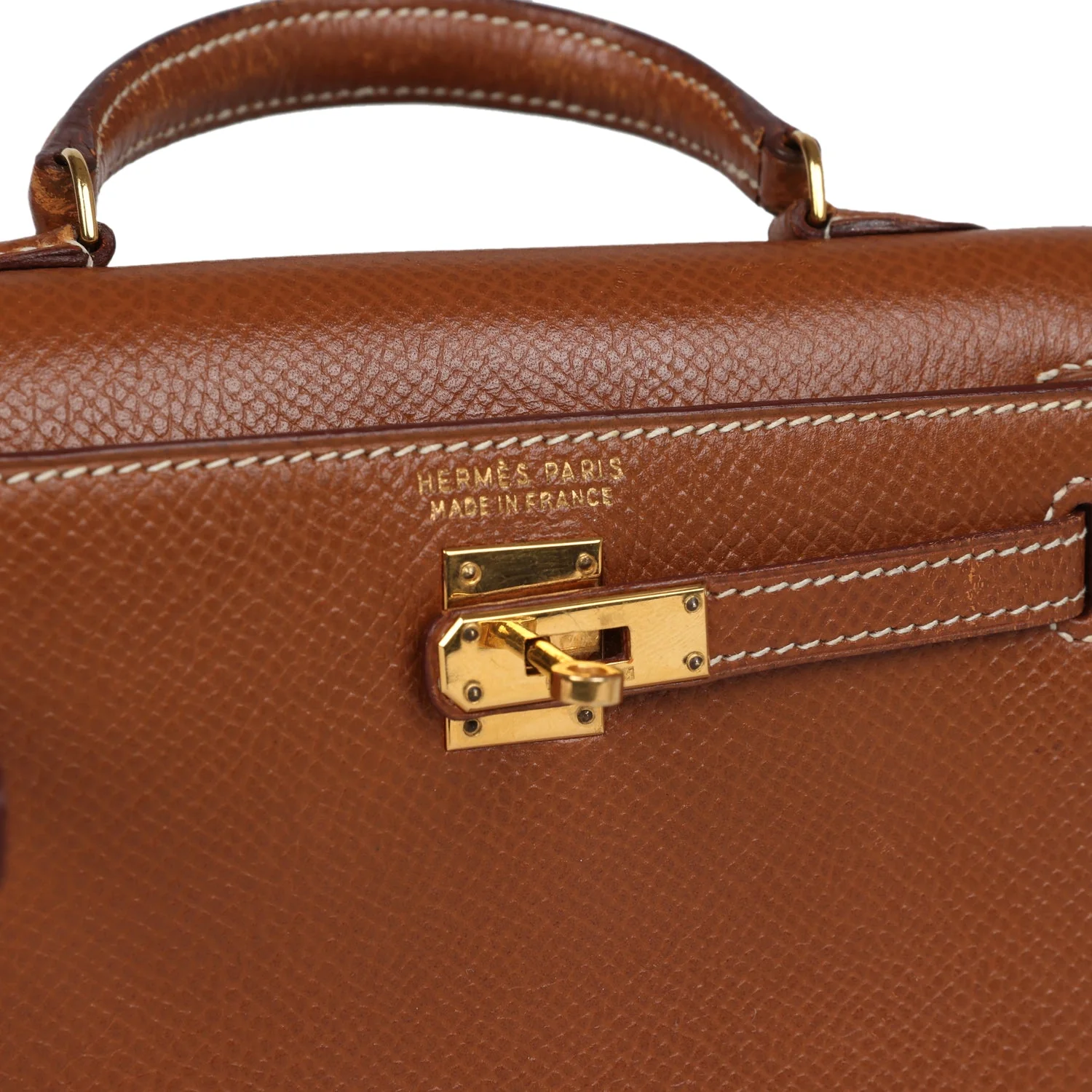 Vintage Hermes Micro Kelly Sellier 15 Gold Courchevel Gold Hardware - Image 7